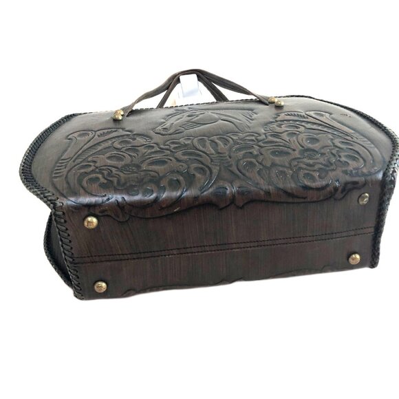 Vintage Jo-O-Kay tooled brown leather horse handbag - Picture 15 of 16